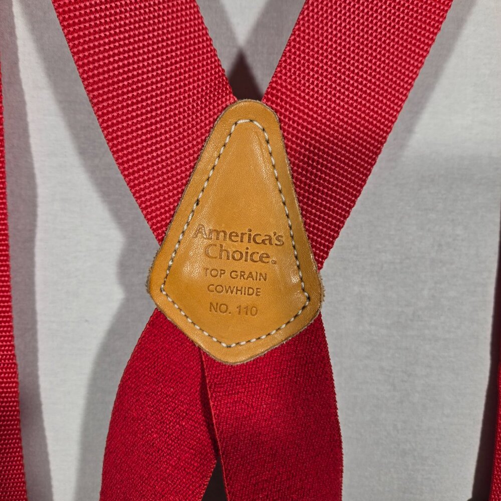 USA Vintage 70's Red CANVAS Straps TOP-GRAIN Leather CLIPS 46" X 2" Suspenders. - Picture 5 of 17